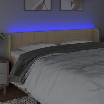 Cabeceira de cama c/ luzes LED tecido 203x16x78/88 cm cor creme