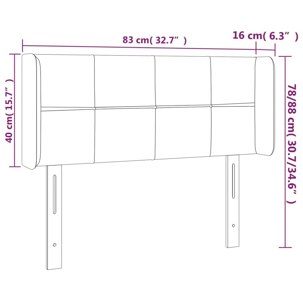 Cabeceira de cama c/ luzes LED veludo 83x16x78/88 cm preto