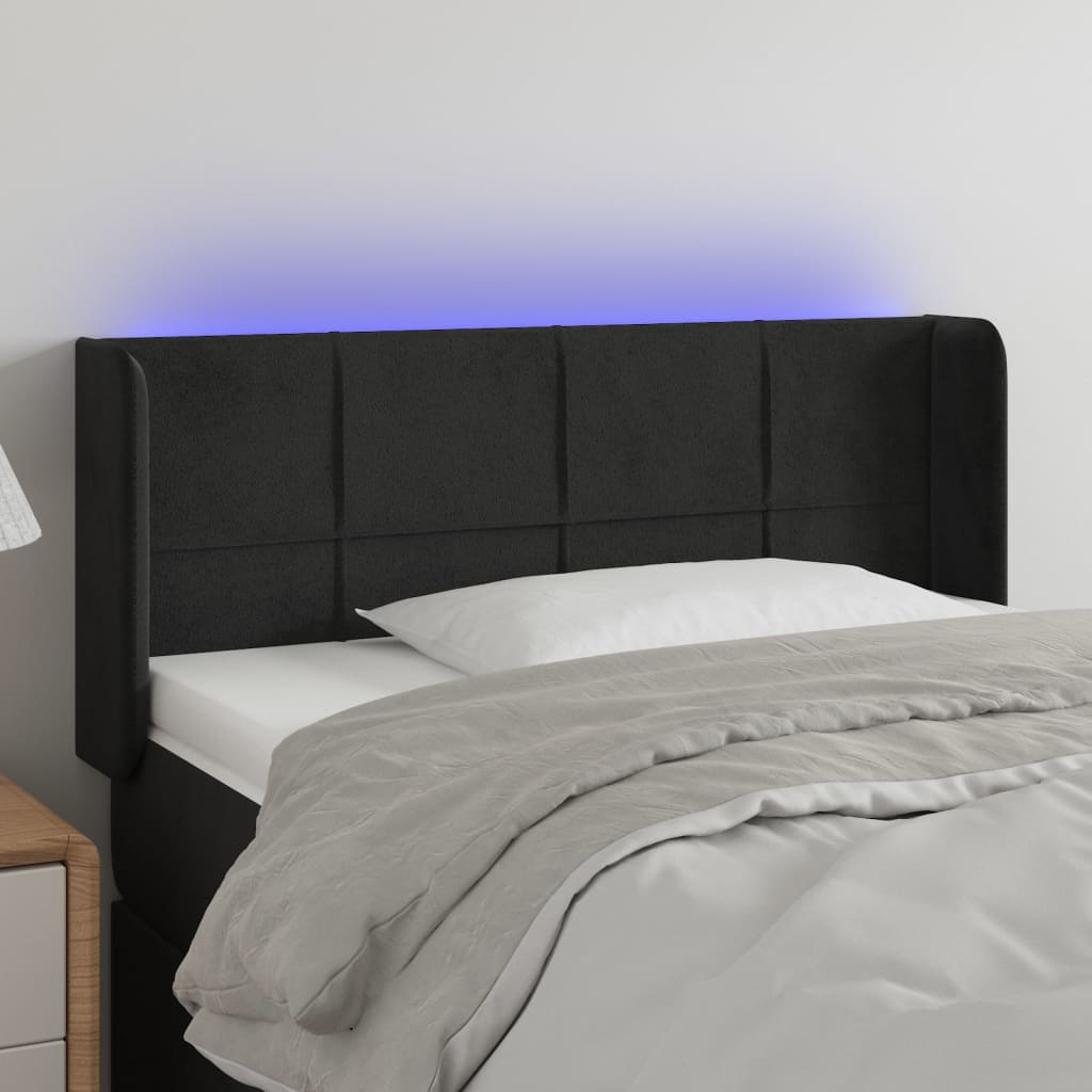 Cabeceira de cama c/ luzes LED veludo 83x16x78/88 cm preto