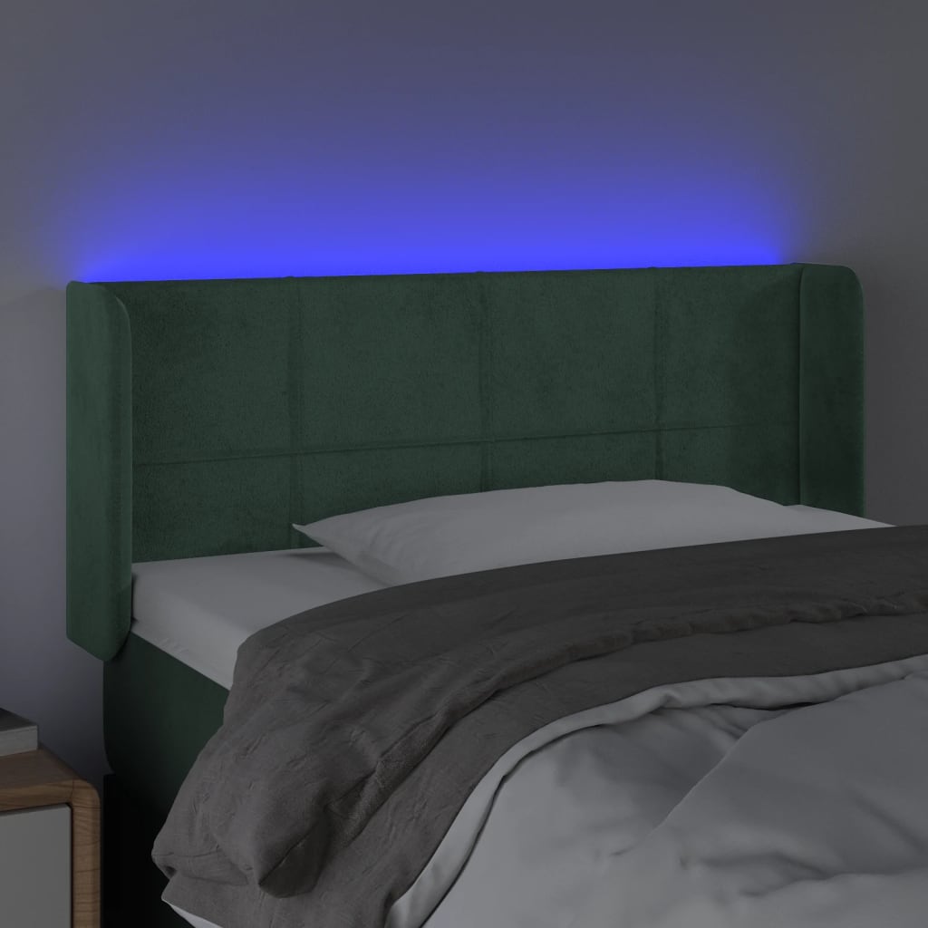 Cabeceira cama c/ luzes LED veludo 83x16x78/88 cm verde-escuro