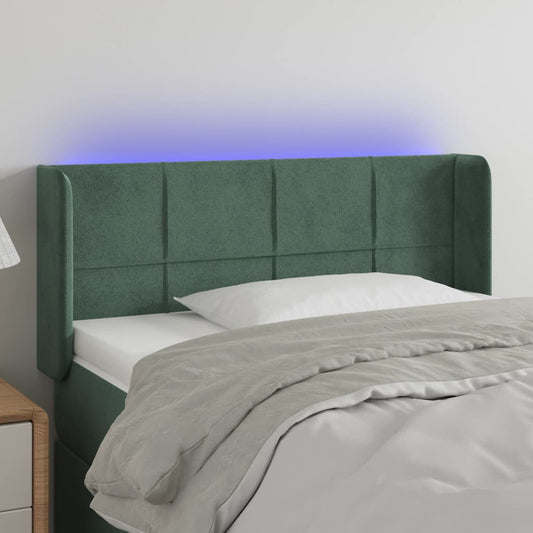 Cabeceira cama c/ luzes LED veludo 83x16x78/88 cm verde-escuro