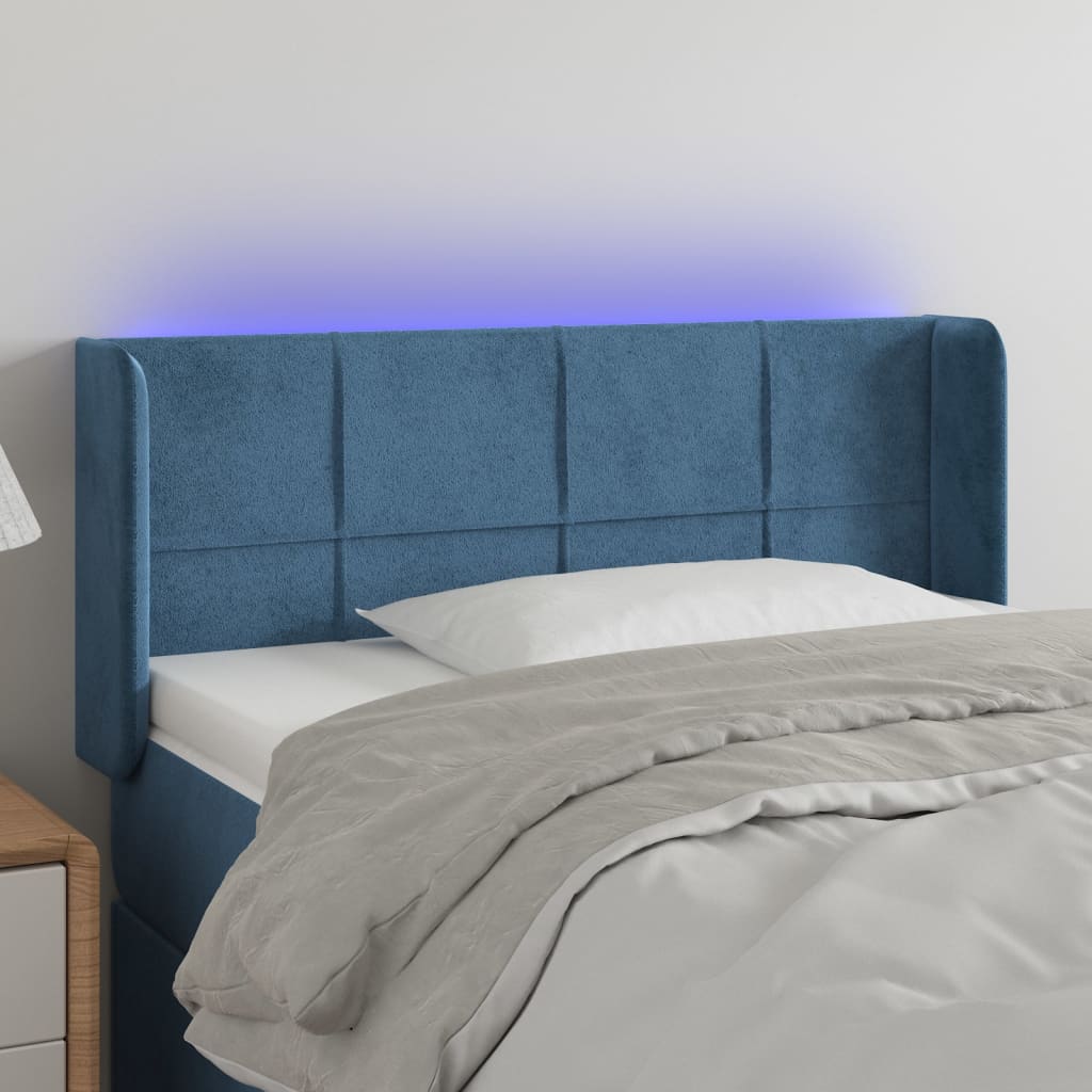 Cabeceira de cama c/ luzes LED veludo 83x16x78/88cm azul-escuro