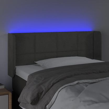 Cabeceira cama c/ luzes LED veludo 93x16x78/88cm cinza-escuro