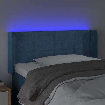 Cabeceira de cama c/ luzes LED veludo 93x16x78/88cm azul-escuro