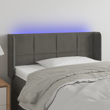 Cabeceira cama c/ luzes LED veludo 103x16x78/88 cm cinza-escuro