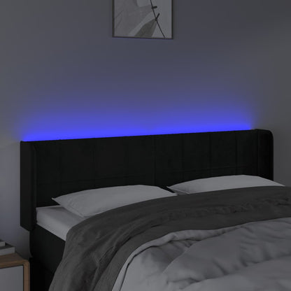 Cabeceira de cama c/ luzes LED veludo 147x16x78/88 cm preto