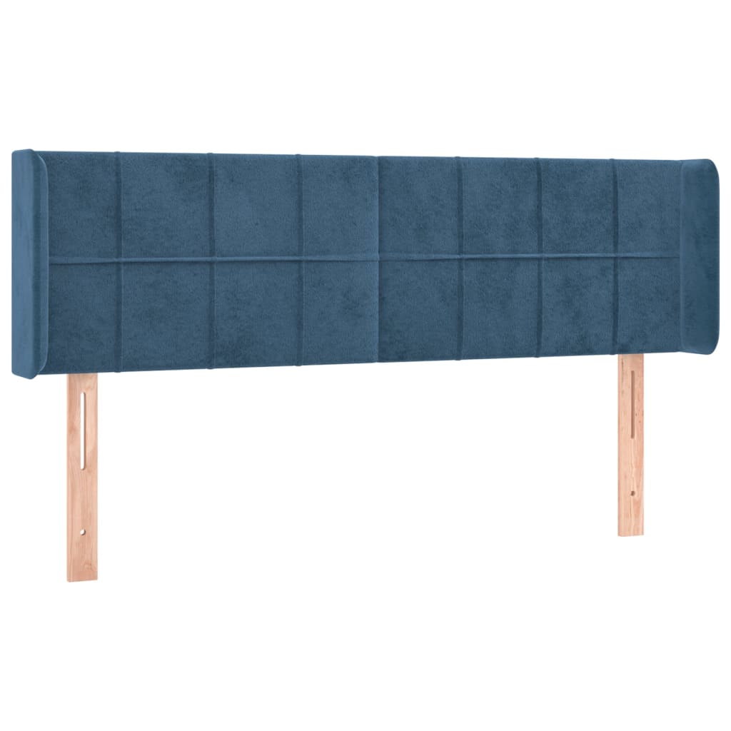 Cabeceira cama c/ luzes LED veludo 147x16x78/88 cm azul-escuro