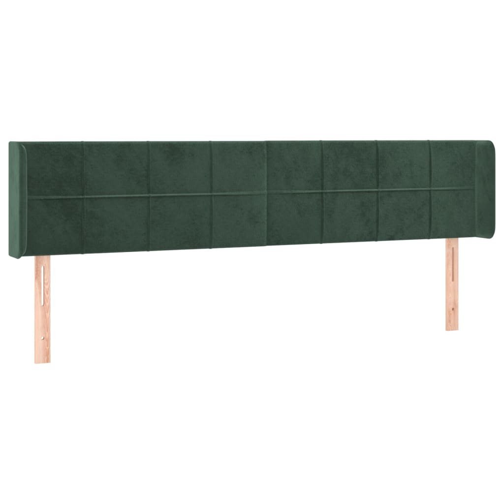 Cabeceira cama c/ luzes LED veludo 163x16x78/88 cm verde-escuro