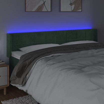 Cabeceira cama c/ luzes LED veludo 183x16x78/88 cm verde-escuro