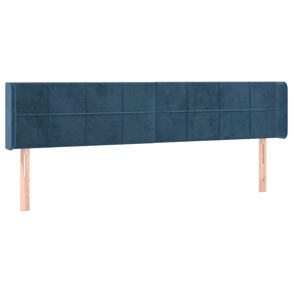 Cabeceira cama c/ luzes LED veludo 203x16x78/88 cm azul-escuro