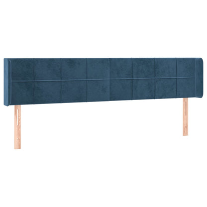 Cabeceira cama c/ luzes LED veludo 203x16x78/88 cm azul-escuro