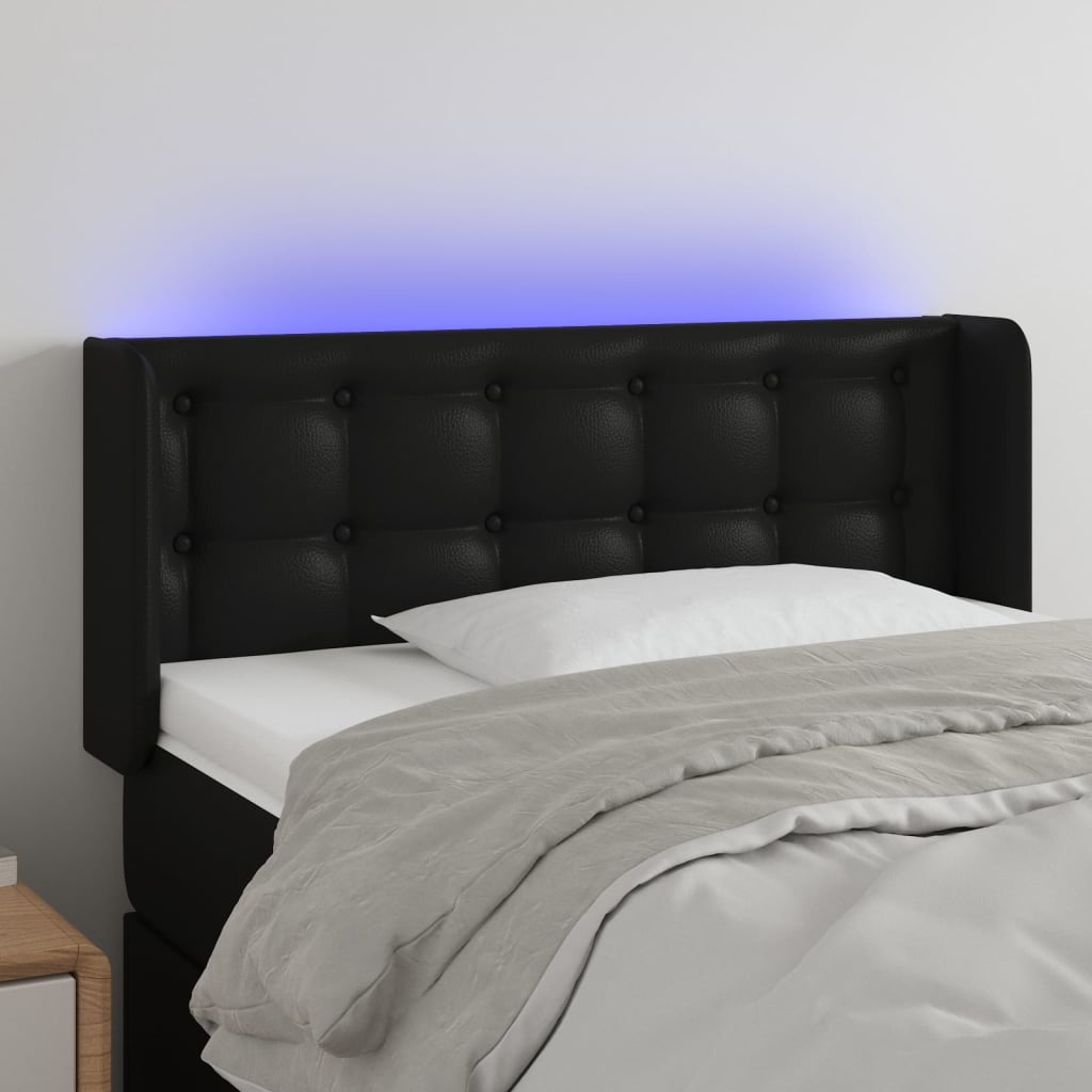 Cabeceira de cama c/ LED couro artificial 83x16x78/88 cm preto