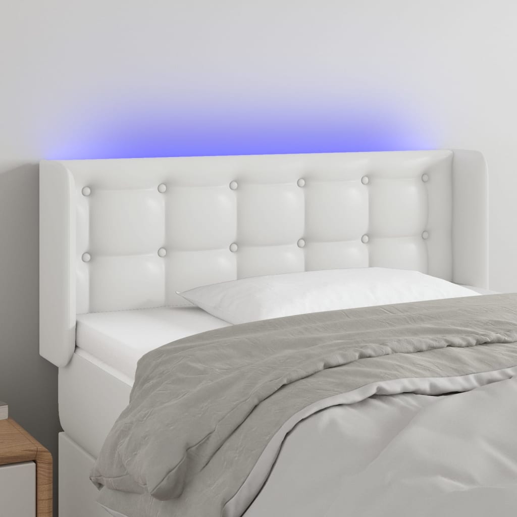 Cabeceira de cama c/ LED couro artificial 83x16x78/88 cm branco