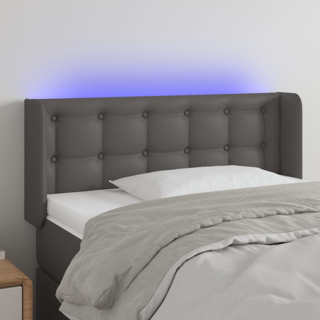 Cabeceira cama c/ LED 93x16x78/88 cm couro artificial cinzento