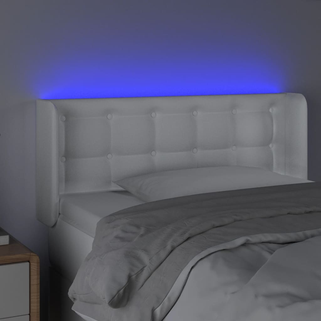 Cabeceira de cama c/ LED couro artificial 103x16x78/88cm branco