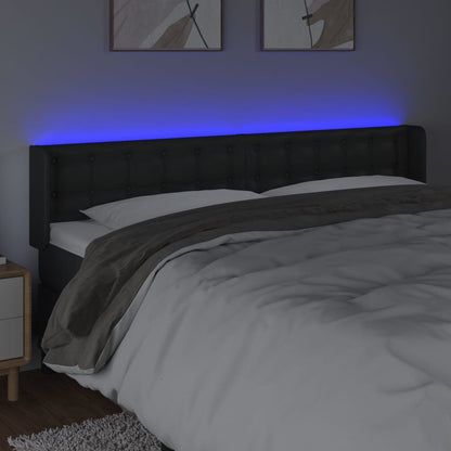 Cabeceira de cama c/ LED couro artificial 203x16x78/88 cm preto