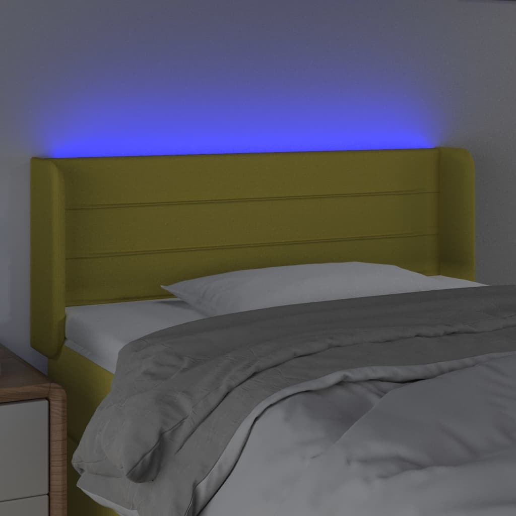 Cabeceira de cama c/ luzes LED tecido 83x16x78/88 cm verde