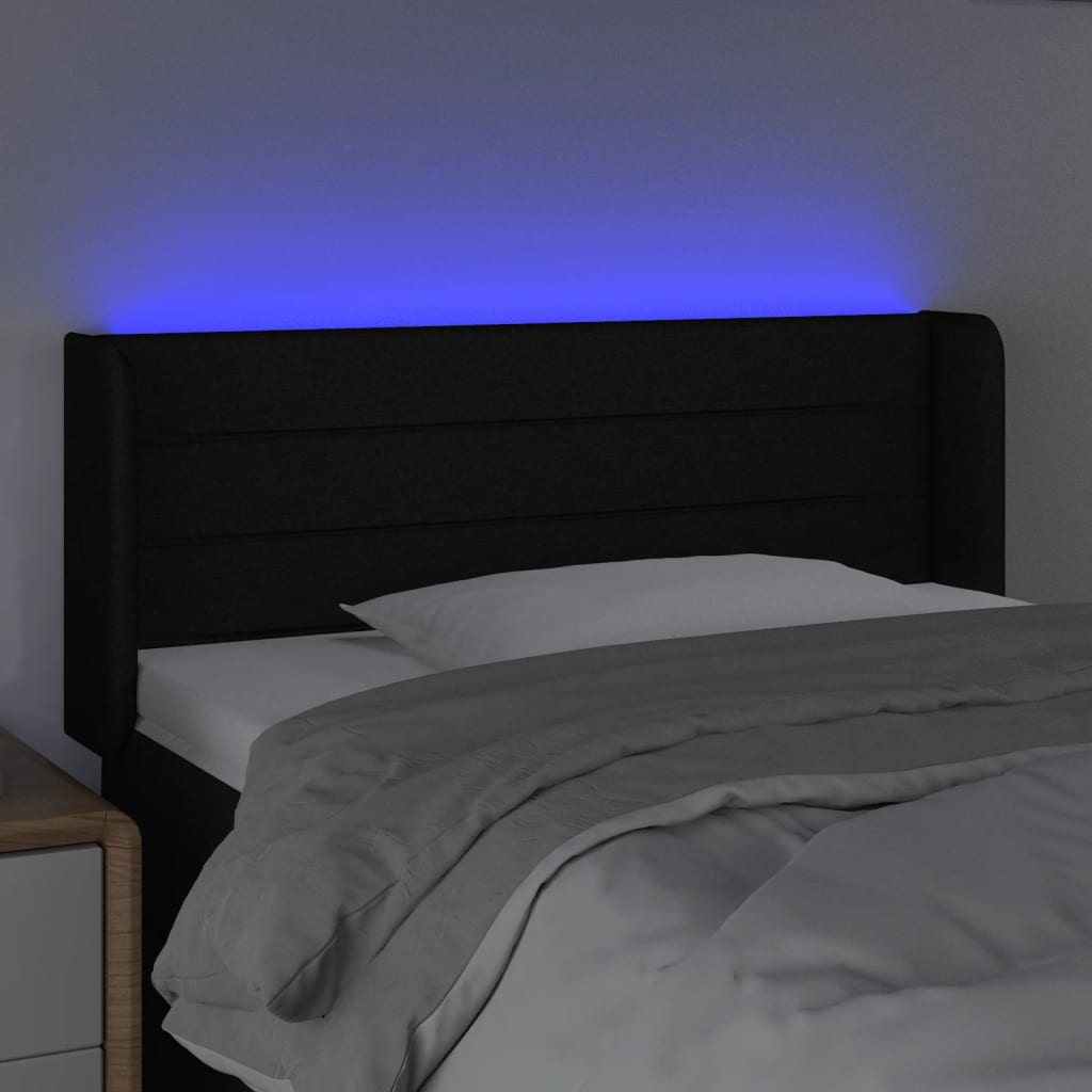 Cabeceira de cama c/ luzes LED tecido 103x16x78/88 cm preto