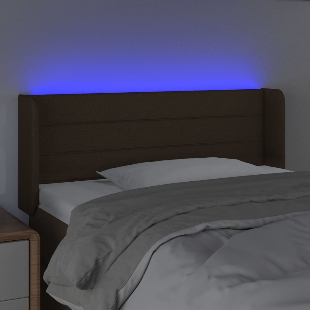 Cabeceira de cama c/ luzes LED tecido 103x16x78/88 cm castanho