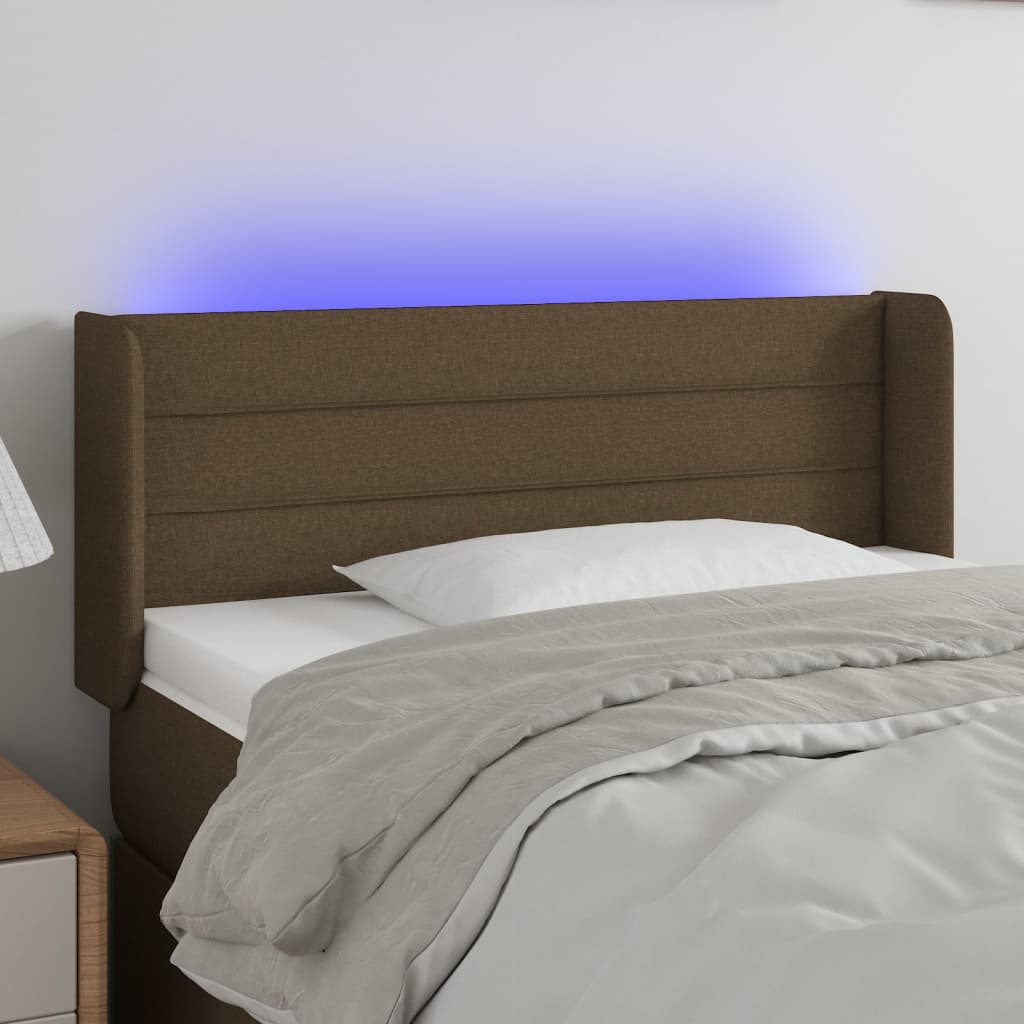 Cabeceira de cama c/ luzes LED tecido 103x16x78/88 cm castanho