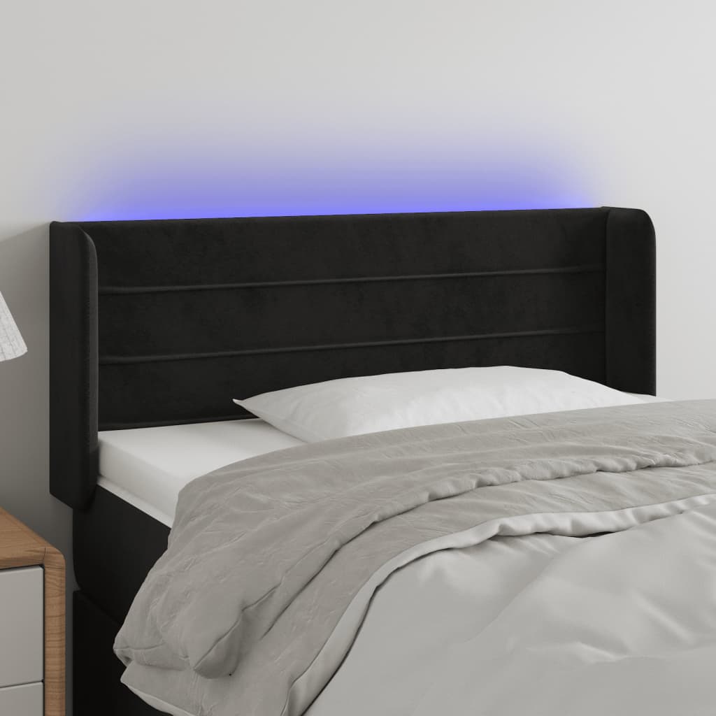 Cabeceira de cama c/ luzes LED veludo 83x16x78/88 cm preto