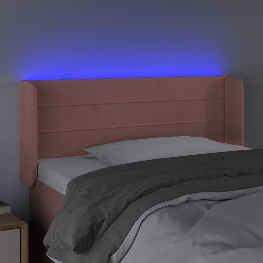 Cabeceira de cama c/ luzes LED veludo 83x16x78/88 cm rosa