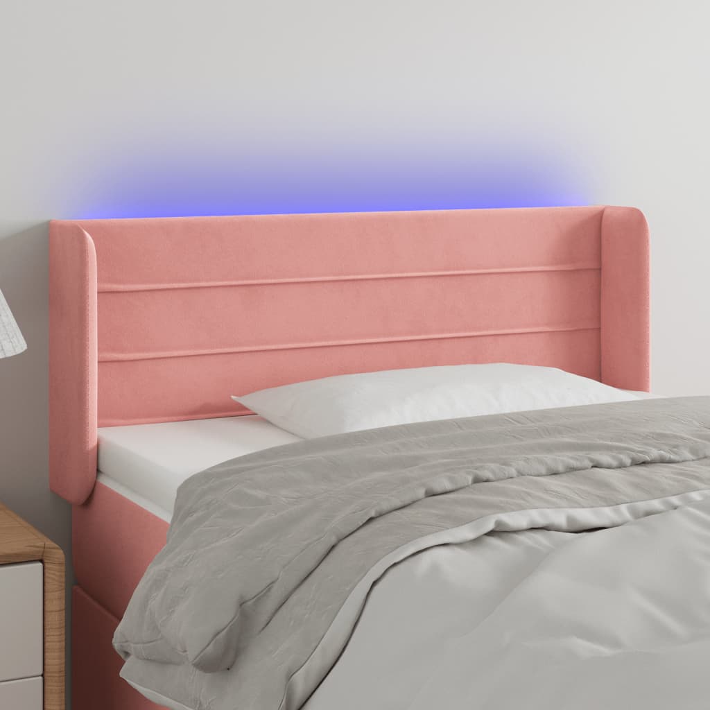 Cabeceira de cama c/ luzes LED veludo 83x16x78/88 cm rosa