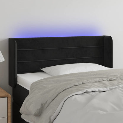 Cabeceira de cama c/ luzes LED veludo 93x16x78/88 cm preto