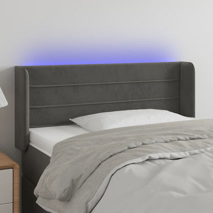 Cabeceira cama c/ luzes LED veludo 103x16x78/88 cm cinza-escuro