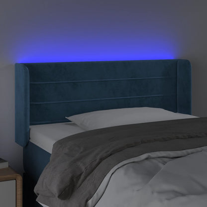 Cabeceira cama c/ luzes LED veludo 103x16x78/88 cm azul-escuro