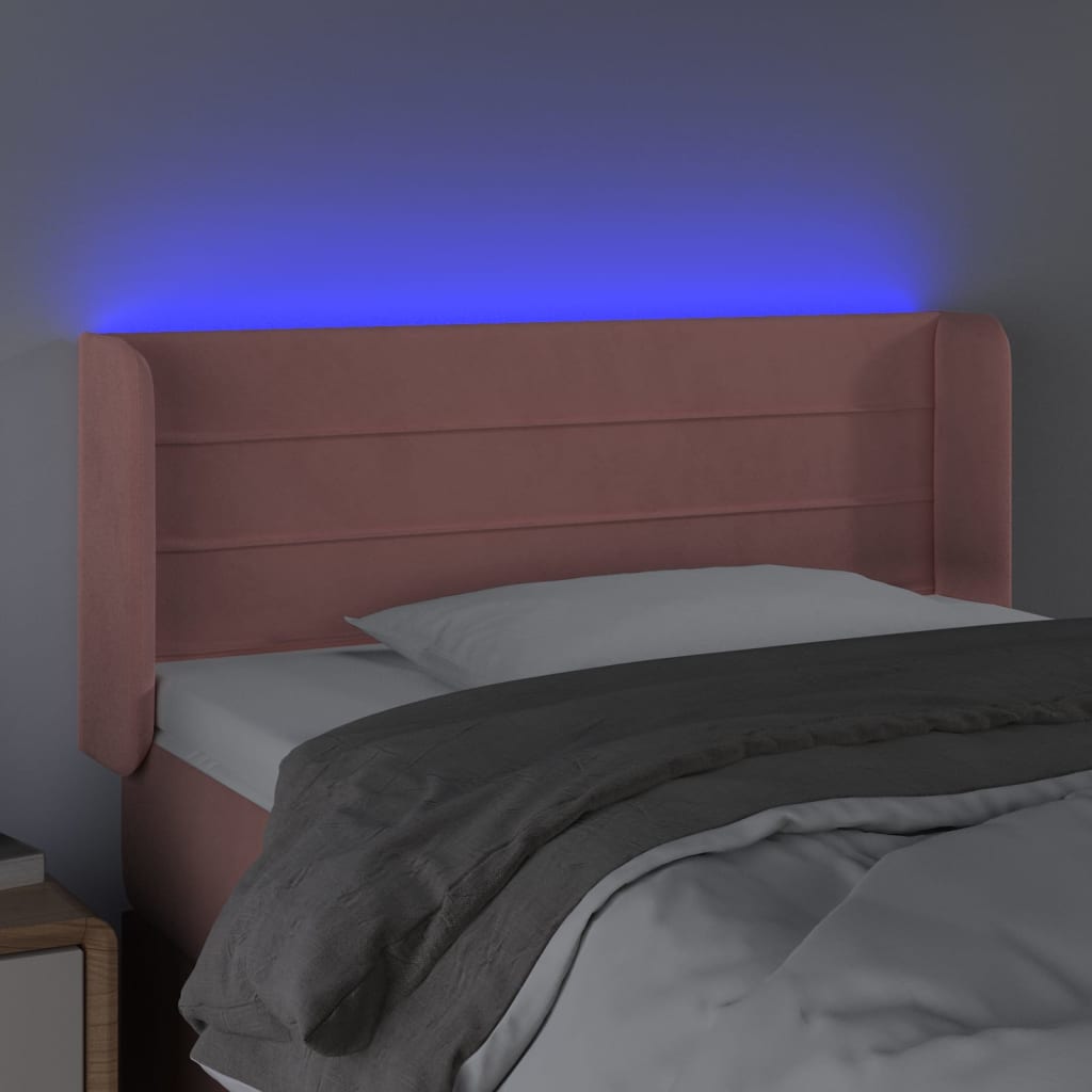 Cabeceira de cama c/ luzes LED veludo 103x16x78/88 cm rosa