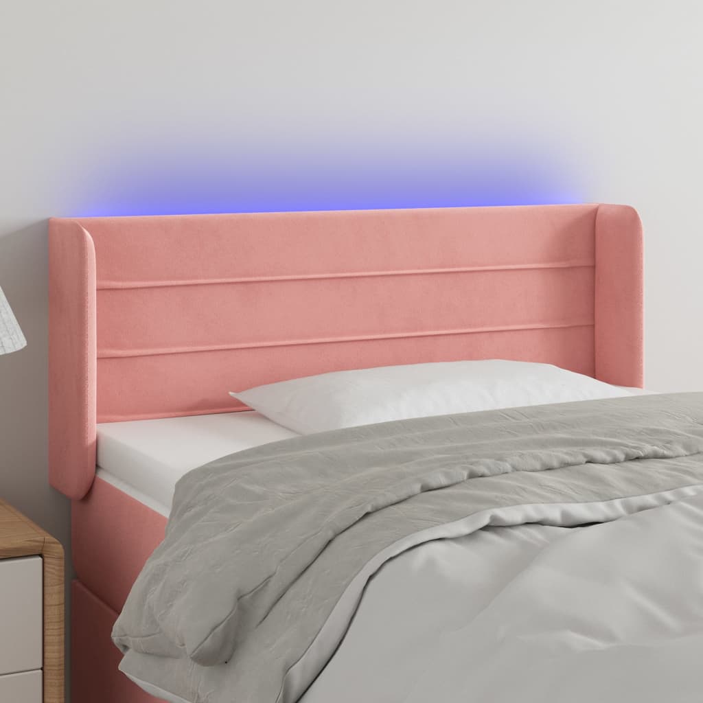 Cabeceira de cama c/ luzes LED veludo 103x16x78/88 cm rosa