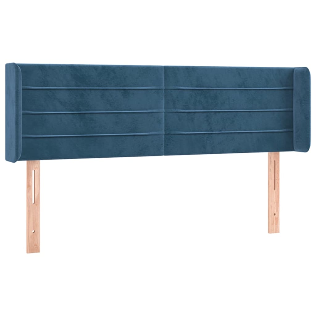 Cabeceira cama c/ luzes LED veludo 147x16x78/88 cm azul-escuro