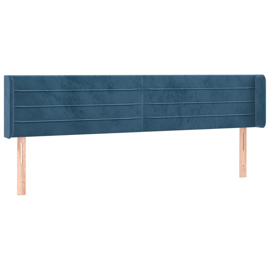 Cabeceira cama c/ luzes LED veludo 163x16x78/88 cm azul-escuro