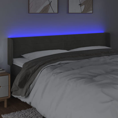 Cabeceira cama c/ luzes LED veludo 183x16x78/88cm cinza-escuro