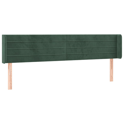 Cabeceira cama c/ luzes LED veludo 203x16x78/88 cm verde-escuro