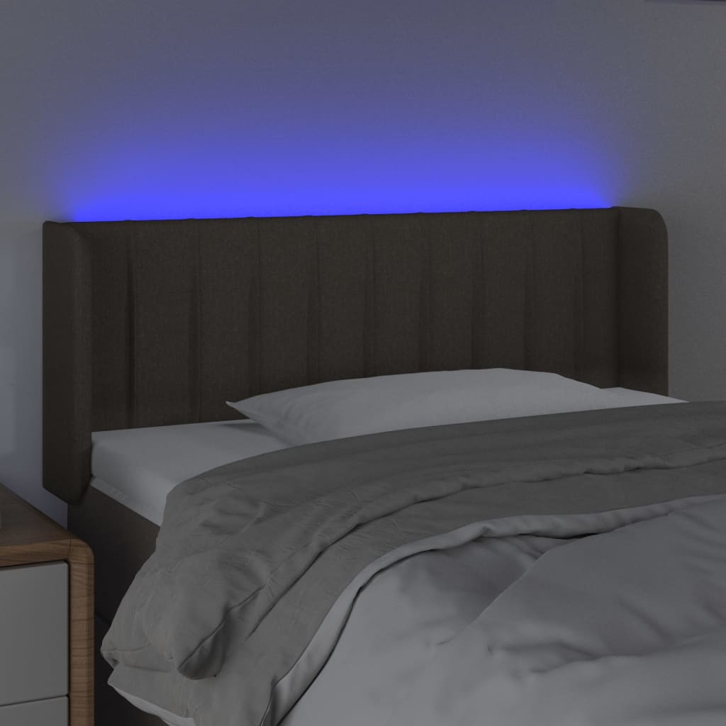 Cabeceira cama luzes LED tecido 83x16x78/88cm cinza-acastanhado