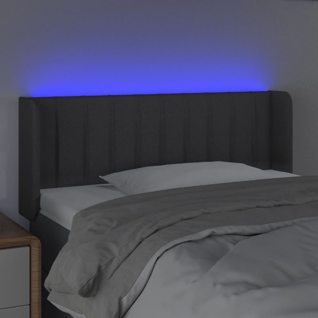 Cabeceira cama c/ luzes LED tecido 93x16x78/88cm cinza-escuro