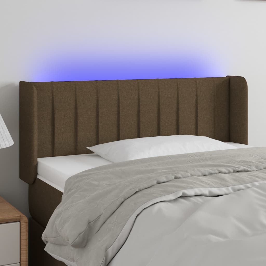 Cabeceira de cama c/ luzes LED tecido 93x16x78/88 cm castanho