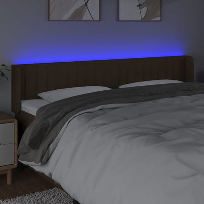 Cabeceira de cama c/ luzes LED tecido 163x16x78/88 cm castanho