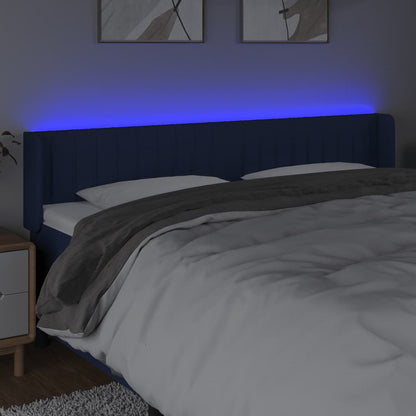 Cabeceira de cama c/ luzes LED tecido 203x16x78/88 cm azul