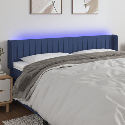 Cabeceira de cama c/ luzes LED tecido 203x16x78/88 cm azul