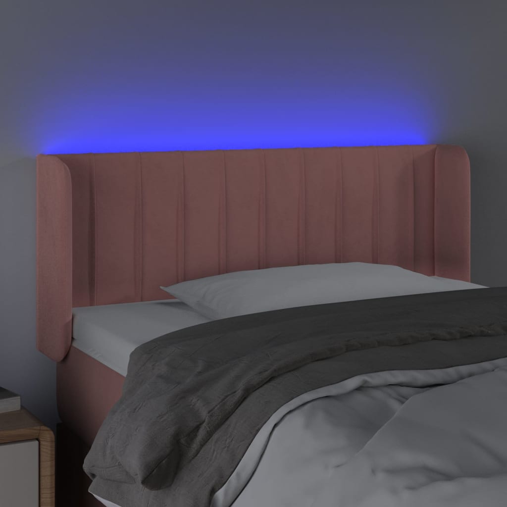 Cabeceira de cama c/ luzes LED veludo 83x16x78/88 cm rosa