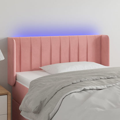 Cabeceira de cama c/ luzes LED veludo 83x16x78/88 cm rosa