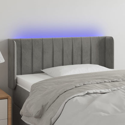 Cabeceira de cama c/ luzes LED veludo 93x16x78/88cm cinza-claro