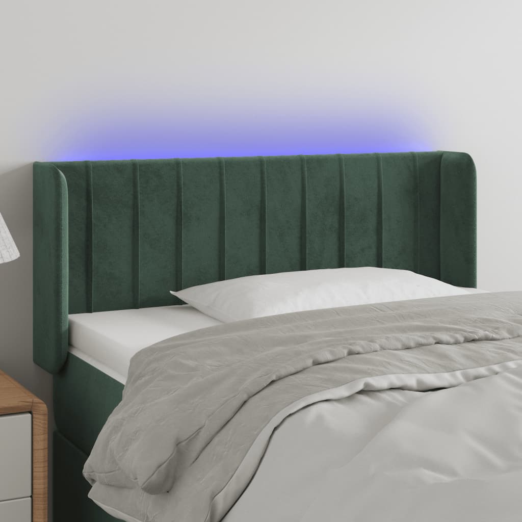 Cabeceira cama c/ luzes LED veludo 103x16x78/88 cm verde-escuro