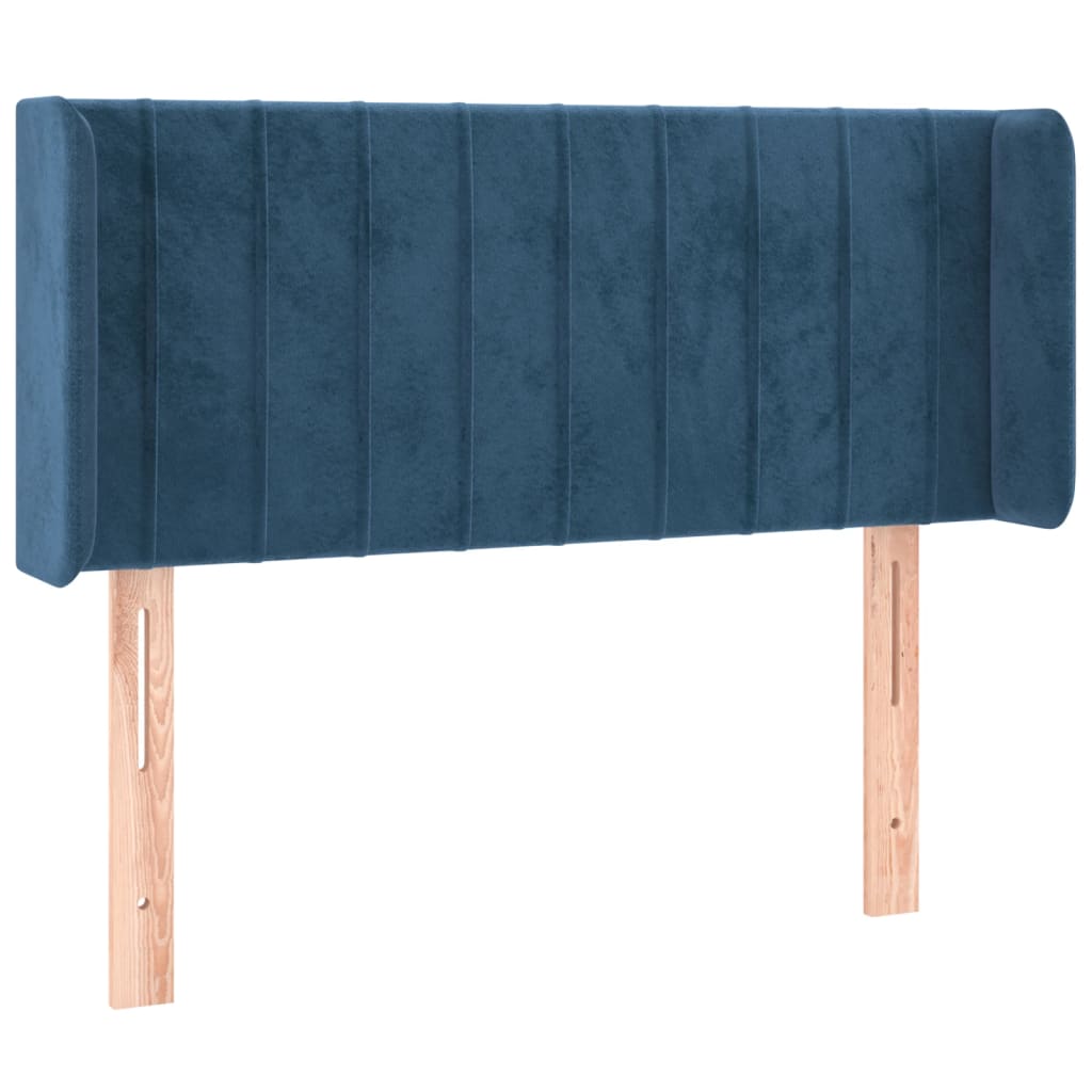 Cabeceira cama c/ luzes LED veludo 103x16x78/88 cm azul-escuro