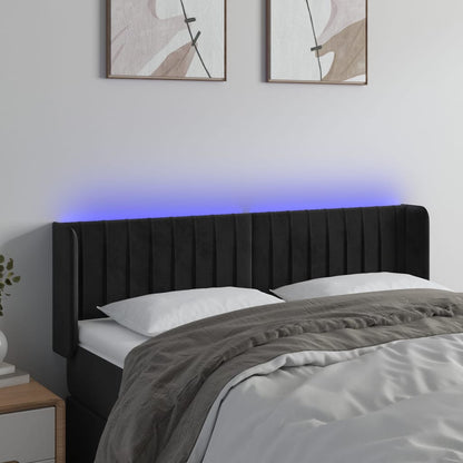 Cabeceira de cama c/ luzes LED veludo 147x16x78/88 cm preto