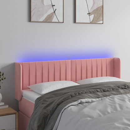 Cabeceira de cama c/ luzes LED veludo 147x16x78/88 cm rosa