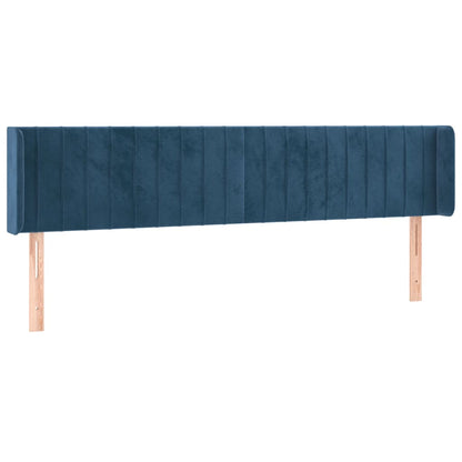 Cabeceira cama c/ luzes LED veludo 203x16x78/88 cm azul-escuro